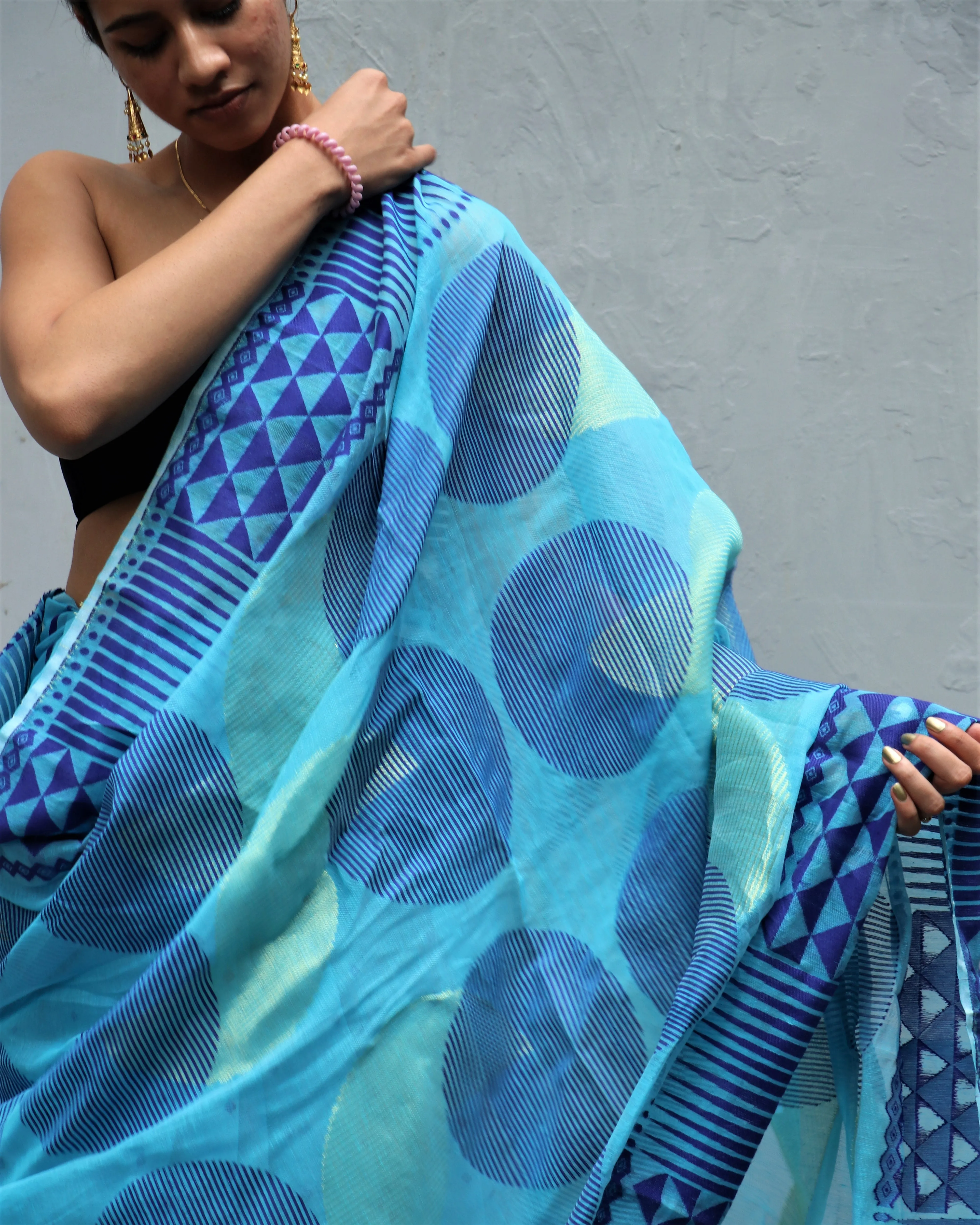 Aasmaani Handwoven Cotton Blend Saree -  Mohi