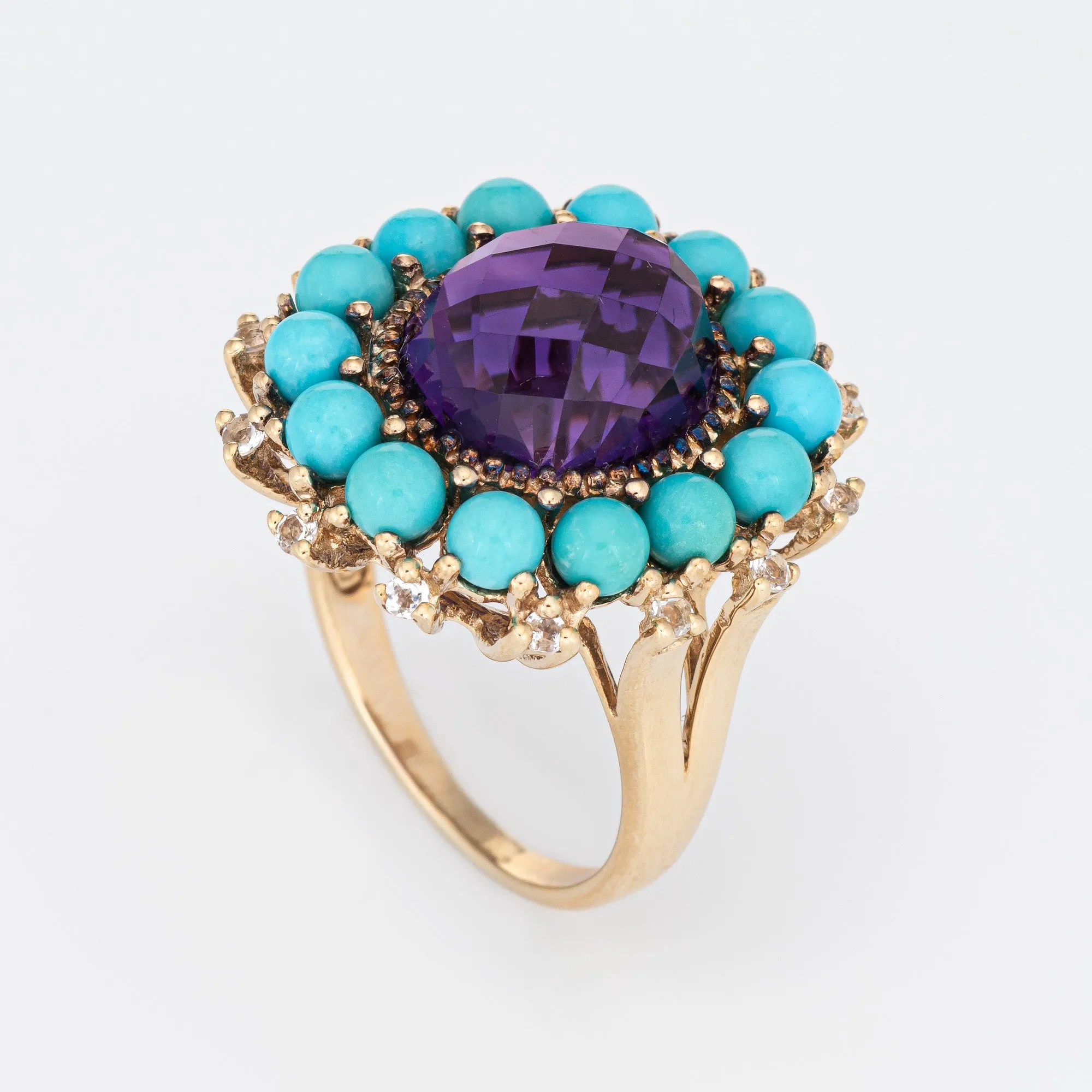 Amethyst Turquoise Ring Estate 10k Yellow Gold Large Oval Cocktail Sz 7 Jewelry