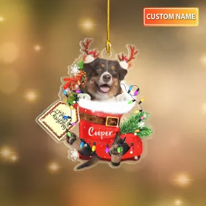 AUSTRALIAN SHEPHERD 3 IN SNOW POCKET CHRISTMAS ACRYLIC ORNAMENT