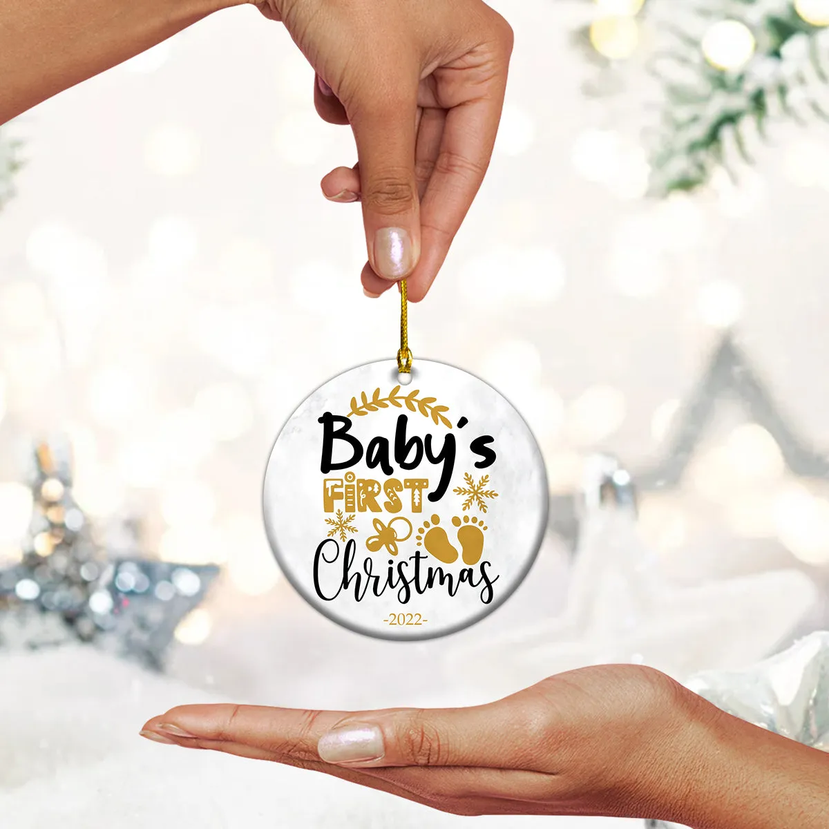Baby First Christmas Ornament Up Load Photo - Personalized Custom Ceramic Ornament For Family