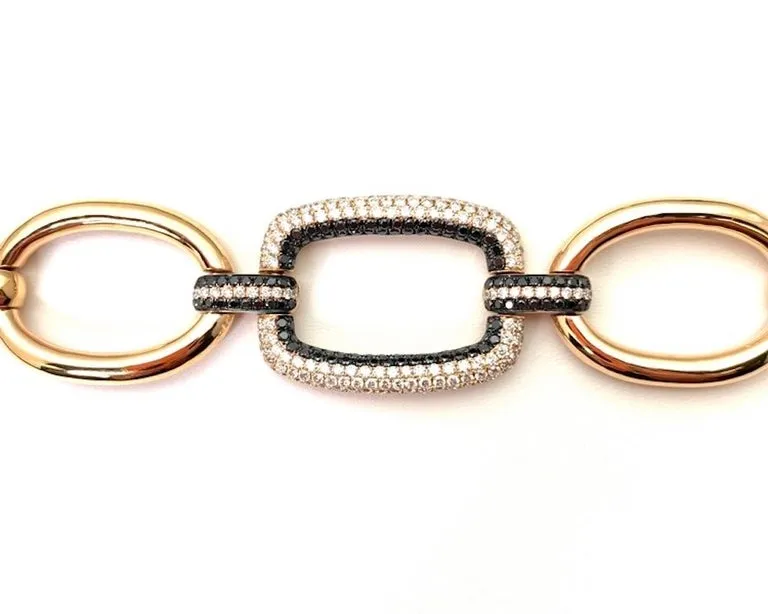 Black and White Diamond Pave, Rose Gold Link Bracelet, 3.52 Carat Total
