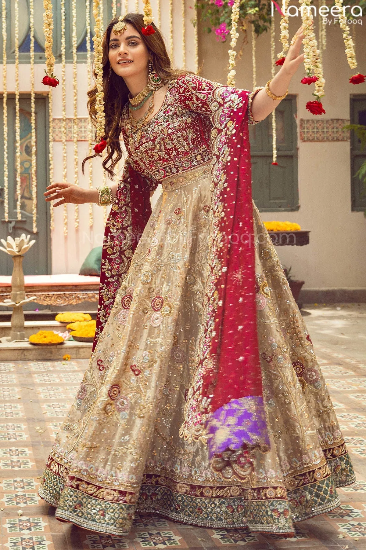Designer Bridal Lehenga in Red Choli for Barat #BN782