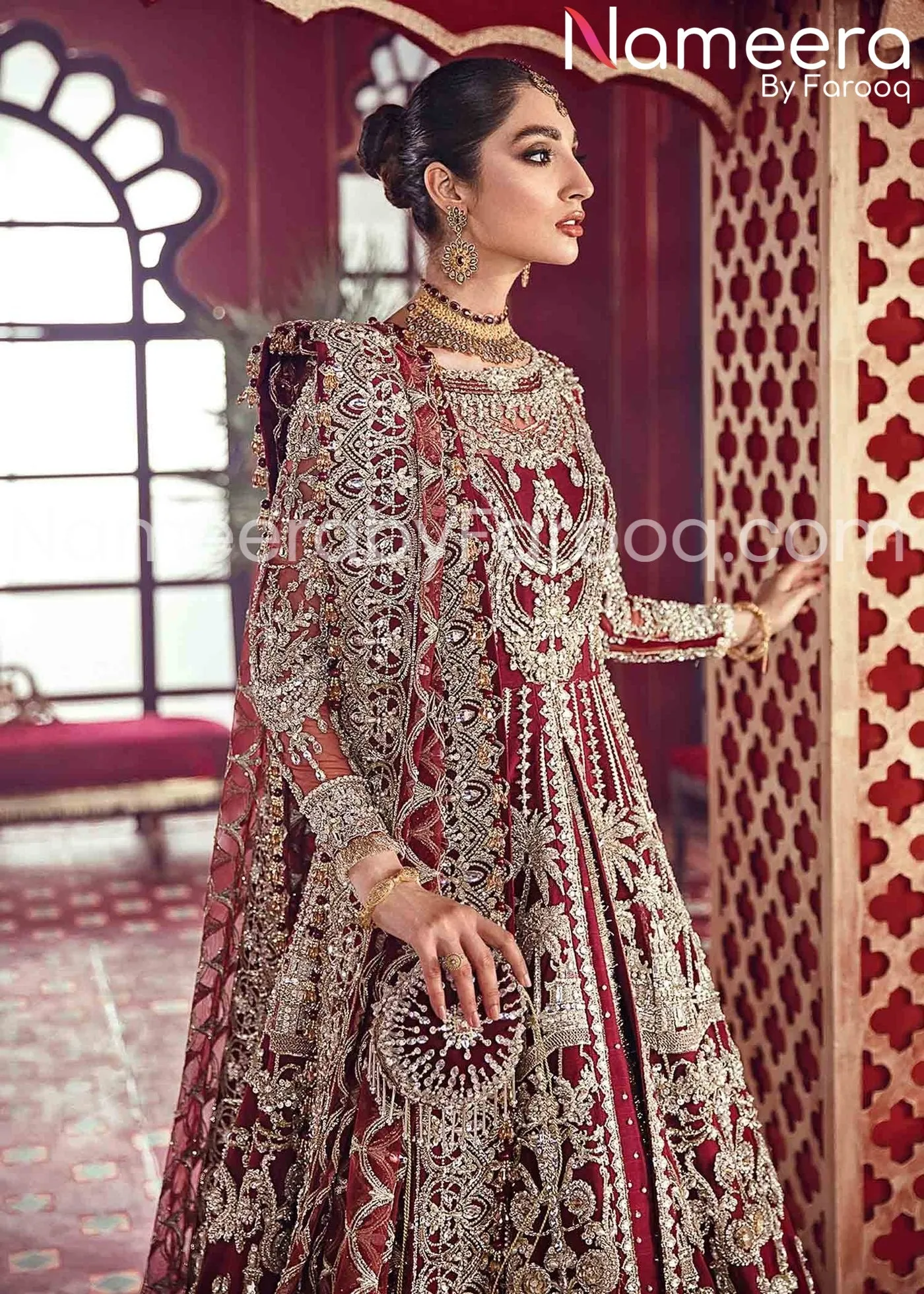 Designer Pakistani Maroon Bridal Lehenga Choli #BN195