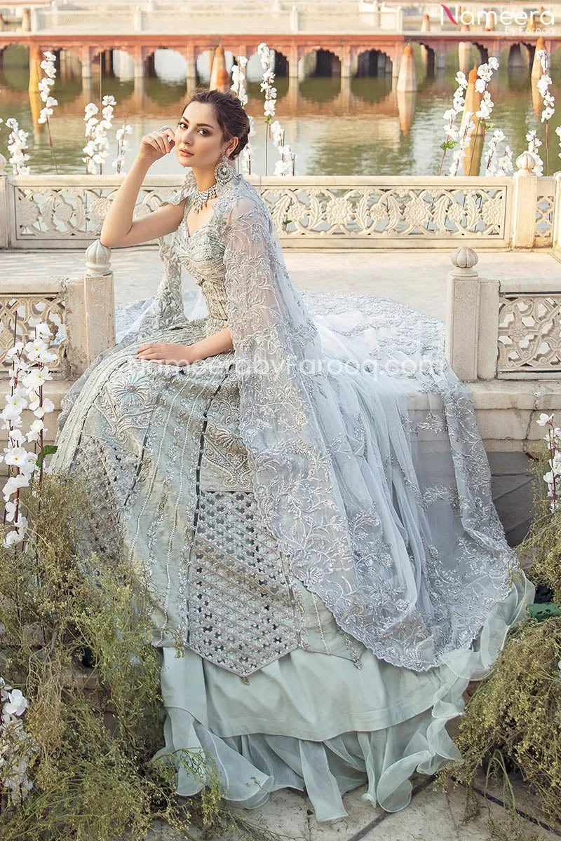 Designer Silver Indian Bride Dress for Wedding #BN873