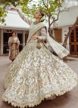 Embellished Designer Golden White Bridal Lehenga #BN834