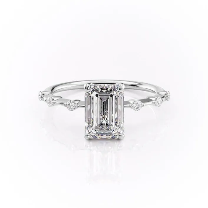 Emerald Cut Moissanite Ring, Delicate Vintage Style