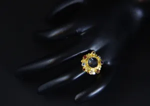 Gorgeous, faceted rock crystal and multi-color gemstones ring