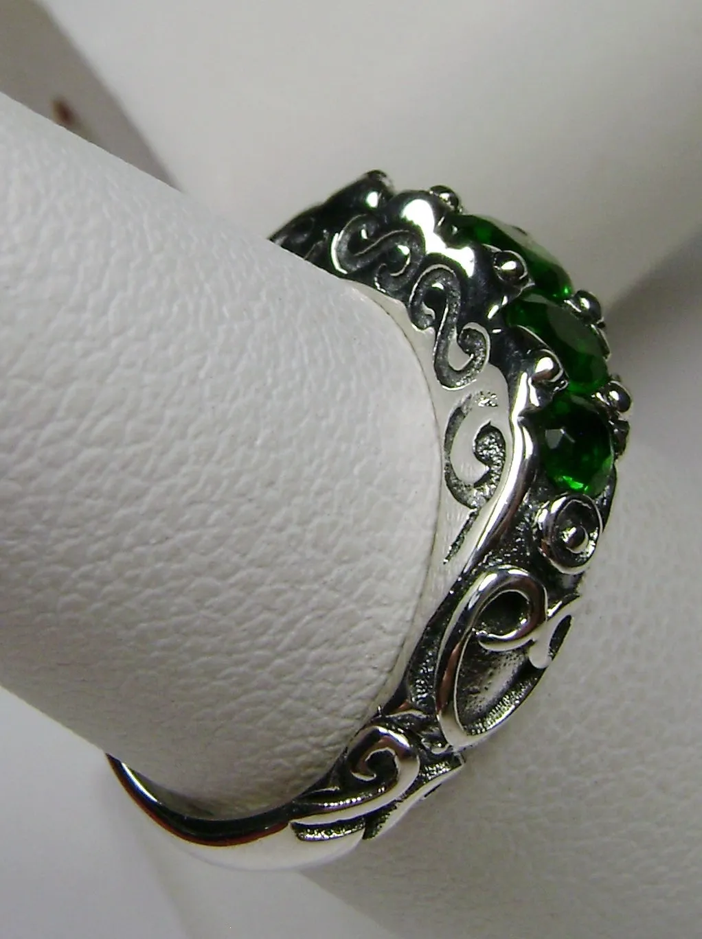 Green Emerald Ring, 5-Stone Georgian Ring, Victorian Jewelry Design#D19