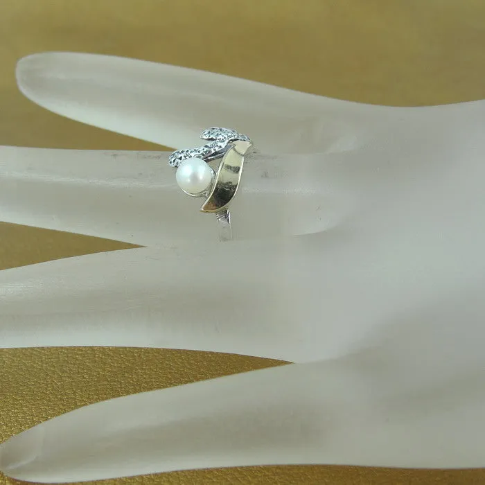 Hadar Designers 9k Yellow Gold 925 Silver White Pearl Ring 7,8,9 Handmade (Si)Y