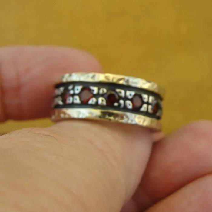 Hadar Designers 9k Yellow Gold Sterling Silver Garnet Ring 7.5,8 Handmade ()LAST