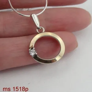 Hadar Designers Modern Art Pendant 9k Yellow Gold 925 Silver Zircon Handmade (MS