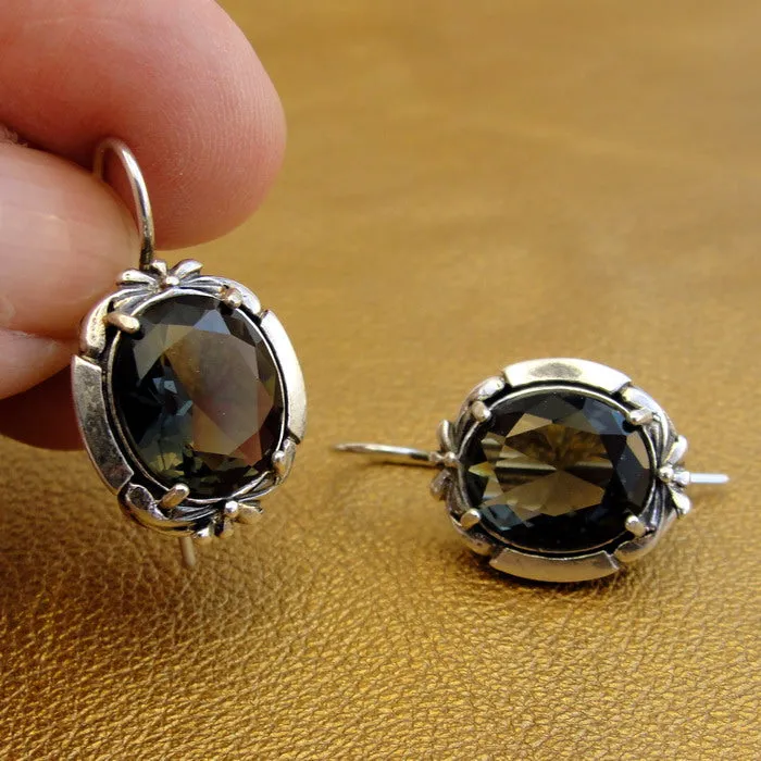 Hadar Designers smokey zircon earrings 925 sterling silver handmade (ms 1587)y