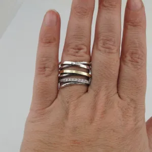 Hadar Designers White Zircon Ring 9k Yellow Gold Sterling Silver sz 7,8,9,10 (Ms