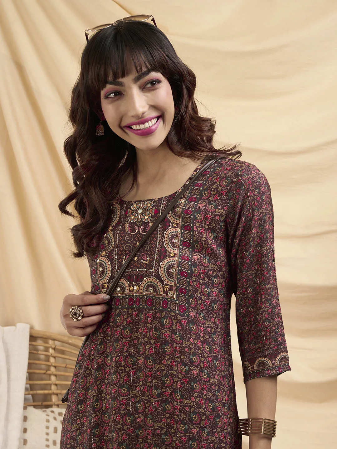 Maroon Kurta For Women - Women Muslin Comfort Fit Kurta - Zola