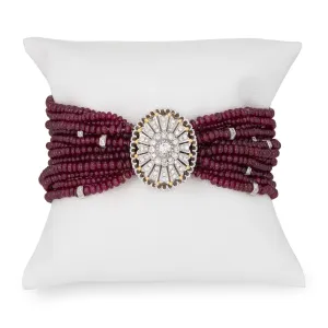 Multi Strand Ruby Bracelet Diamond Clasp Estate 18k White Gold Vintage Jewelry