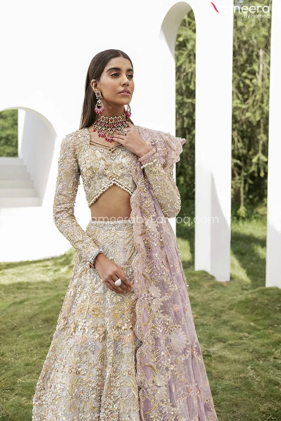 Pakistani Cream Lehenga Choli Dress with Dupatta #BN984