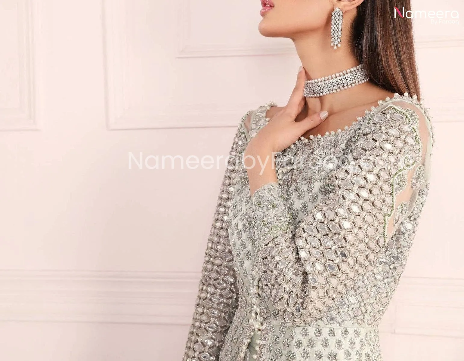 Pakistani Designer Long Frock Lehenga for Walima #BN548