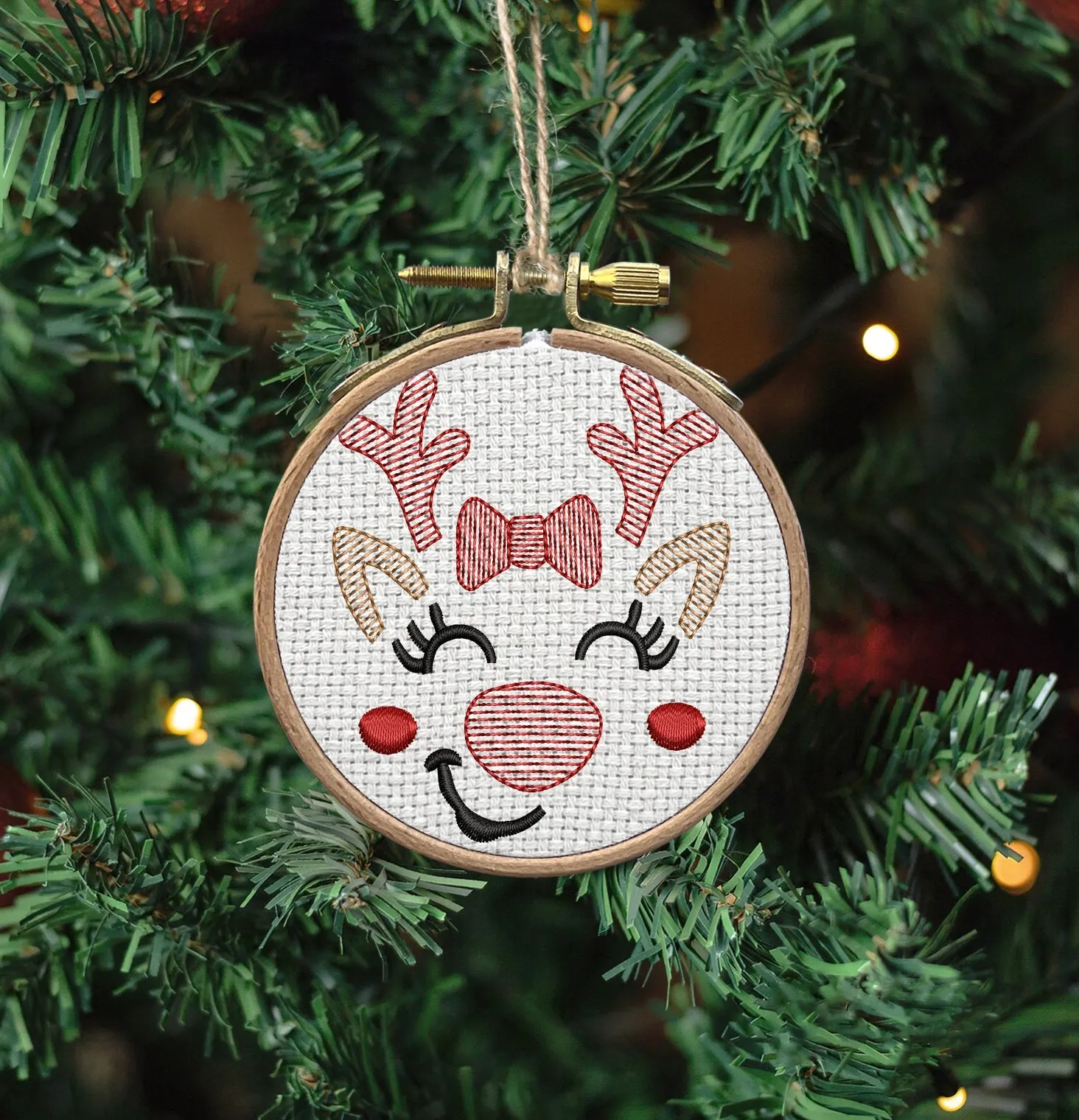 Reindeer Merry Christmas 2023 Embroidered Christmas Ornaments