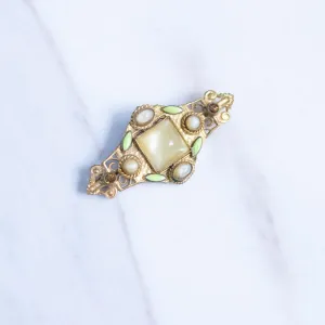 Vintage Czech Bar Brooch with Citrine Rhinestones and Yellow Glass Sugar Loaf Crystal