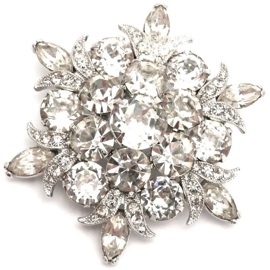 Vintage EISENBERG ICE Signed Silvertone Rhinestone Exquisite Detail Pin Brooch