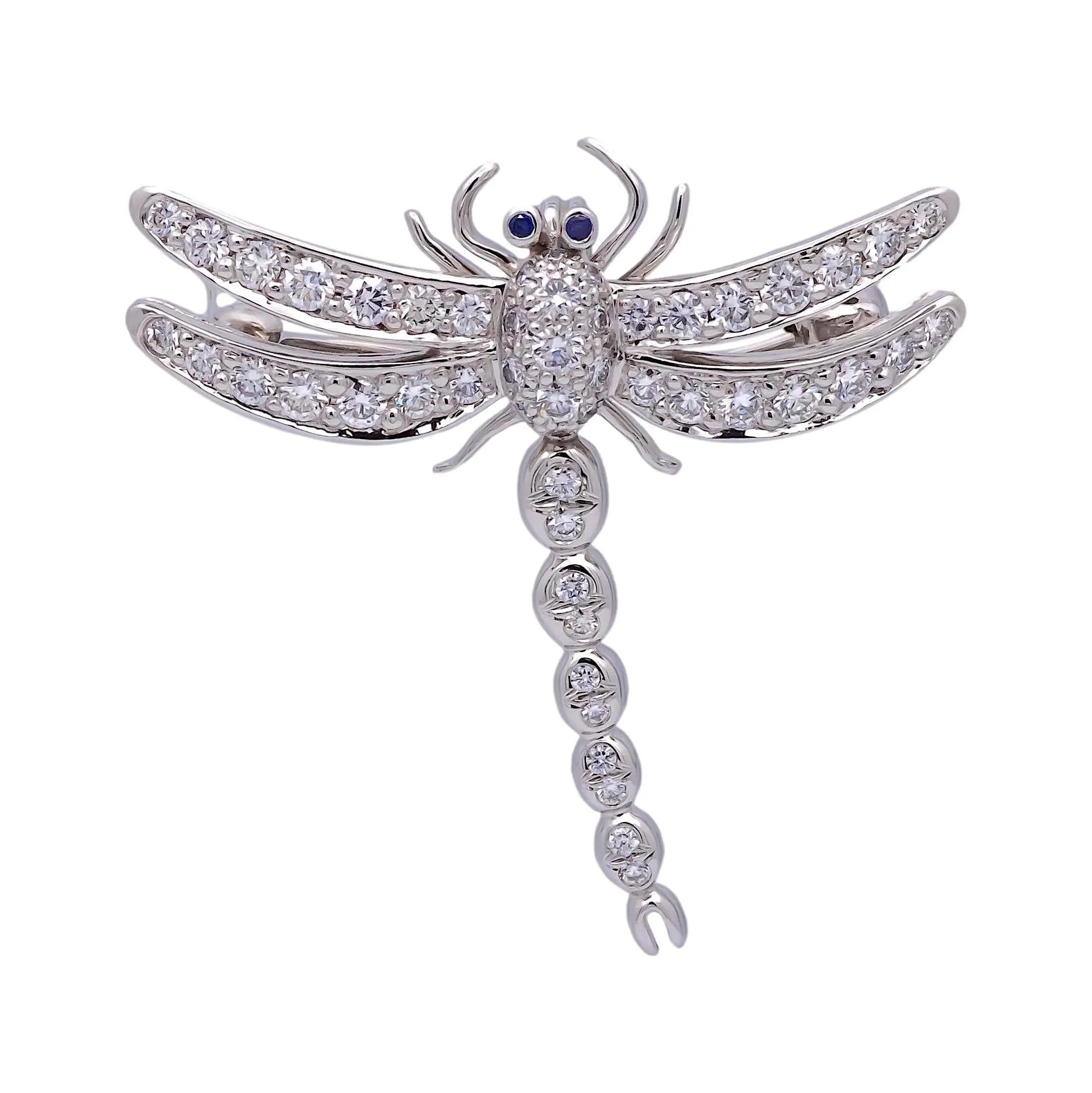 Vintage Tiffany & Co. Platinum Dragonfly Diamond Sapphire Brooch Pendant 1990's